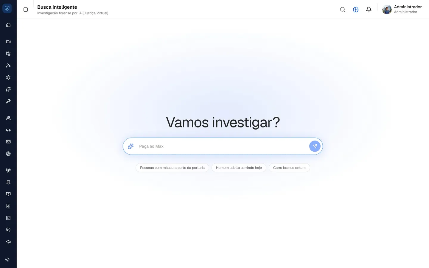 Busca IA do AVYD Central: campo de pergunta em linguagem natural sobre imagens e eventos